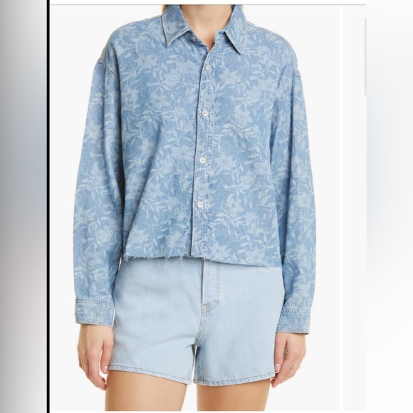 Rag & Bone Floral Oversize Crop Denim Shirt - Picture 9 of 9